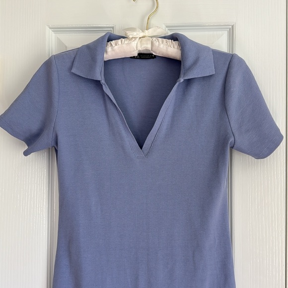 Zara Ribbed V-Neck Mini Shirt Dress Size L - Picture 3 of 7